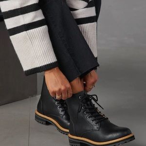 Lace up boots faux leather black